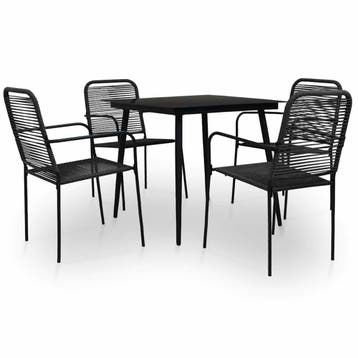 vidaXL 5-delige Tuinset katoenen touw en staal zwart, Tuin en Terras, 4 zitplaatsen, Verzenden, Nieuw, Rvs
