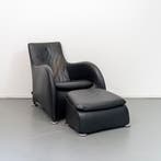 1x Montis Loge Fauteuil + Voetenbank Zwart Leder, Huis en Inrichting, Fauteuils, Ophalen, Gebruikt, 100 tot 125 cm, Leer