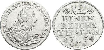 1/12 taler, daalder 1754 C Brandenburg-Preussen Pruisen F..., Verzenden