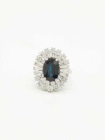 Ring - 18 karaat Witgoud Saffier - Diamant, Nieuw