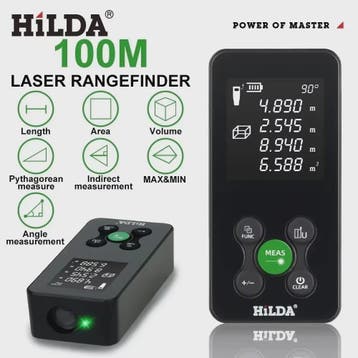 HILDA Laser Afstandsmeter 100M - Oplaadbaar met Hoekmeting e, Verzenden, Nieuw
