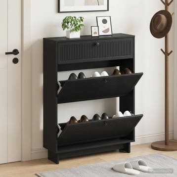 vidaXL Schoenenkast EDE 78 x 24 x 103 cm Bewerkt hout Zwart, Verzenden, Nieuw