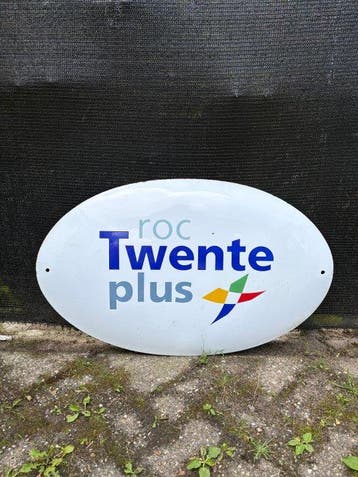 Groot bol emaille reclamebord ROC Twente Plus – ovaal – 80