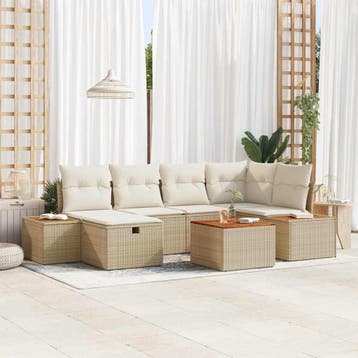 vidaXL Tuin Sofa Set 7 st Beige poly rattan, Verzenden, Nieuw, 7 zitplaatsen