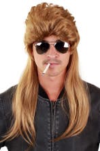 Mullet Pruik Lang Donkerblond Matje Blond Bruin Rocker New K, Ophalen of Verzenden, Nieuw, Overige maten, Carnaval