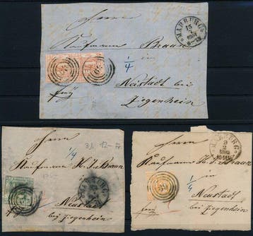 Thurn und Taxis 1861/1864 - 3 briefvorderseiten met, Gestempeld