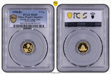 Gouden China Panda 1/20 oz 1998 large date MS69 PCGS, Verzenden, Oost-Azië, Losse munt, Goud