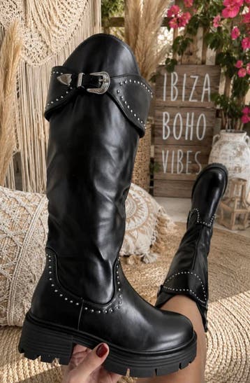 Stoere hoge Bikerboots met brede band., Ophalen of Verzenden, Nieuw, Zwart, Hoge laarzen