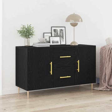 vidaXL Dressoir Zwart Eiken 100 x 36 x 60 cm Bewerkt hout, Huis en Inrichting, Kasten | Dressoirs, Verzenden, Nieuw, Overige houtsoorten
