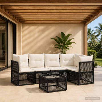 vidaXL Tuinbankenset 6 st Zwart poly rattan, Verzenden, Nieuw, 6 zitplaatsen