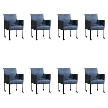 Set van 8 Leren eetkamerstoelen More - Kenia Denim (blauw), Ophalen of Verzenden, Nieuw, Leer