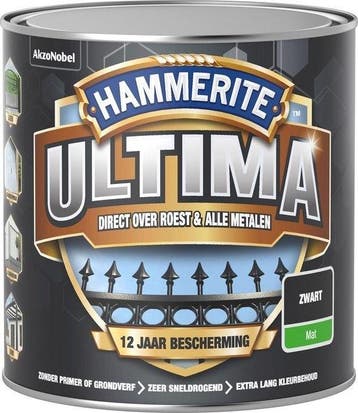 Hammerite Ultima Metaallak Mat Zwart 250 ml, Doe-het-zelf en Verbouw, Verf, Beits en Lak, Ophalen of Verzenden, Nieuw