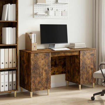 vidaXL Bureau Gerookt eiken 142,5 x 50 x 75 cm Bewerkt hout, Verzenden, Nieuw