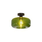 Retro plafondlamp zwart met groen glas - Bizle, Verzenden, Nieuw, Glas, Retro