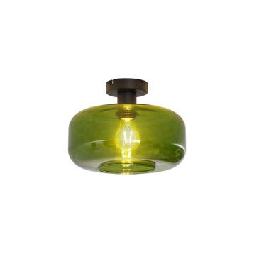Retro plafondlamp zwart met groen glas - Bizle, Verzenden, Nieuw, Glas, Retro