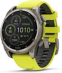 Garmin Fenix 8 47 mm titanium met siliconen polsband geel, Verzenden, Zo goed als nieuw
