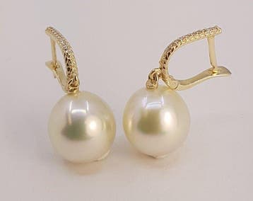 Oorbellen - 14 karaat Geel goud, 12 mm gouden Zuidzee parels, Sieraden, Tassen en Uiterlijk, Oorbellen, Nieuw
