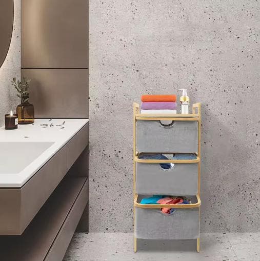 3-Laags Bamboe Wasmand met Laden en Opbergplank, Huis en Inrichting, Badkamer | Badkamermeubels, Nieuw, Verzenden