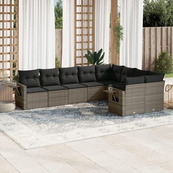vidaXL 9-delige Loungeset met kussens poly rattan grijs, Verzenden, Nieuw, Loungeset