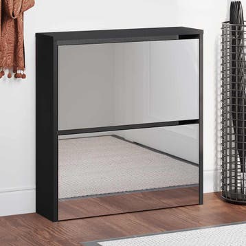 vidaXL Schoenenkast met spiegel 2-laags 63x17x67 cm zwart, Verzenden, Nieuw