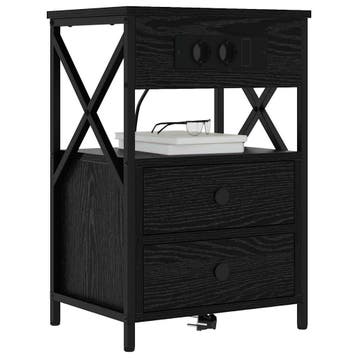 vidaXL Nachtkastje met lade Zwart Eiken 40 x 31 x 60 cm, Minder dan 45 cm, Verzenden, Nieuw, 55 tot 70 cm