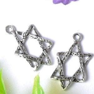2 x tibetaans zilveren Hexagram 23 x 13mm (Davidsster), Ophalen of Verzenden, Nieuw, Bedel