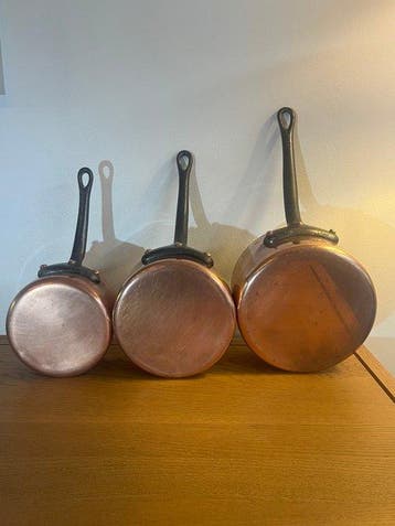 Mauviel - Kookpottenset (3) - Koper, Tin, Antiek en Kunst, Antiek | Keukenbenodigdheden