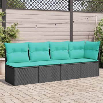 vidaXL Tuinbank 4-zits met kussens poly rattan zwart, Verzenden, Nieuw