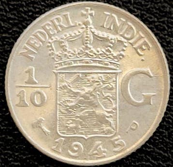 Nederlands Indie zilveren 1/10 Gulden (1918-1945), Verzenden, Zilver, Koningin Wilhelmina, Losse munt