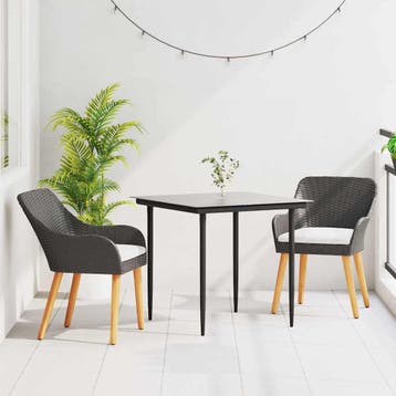 vidaXL Tuin eettafelset 3 st Zwart poly rattan, Tuin en Terras, Tuinsets en Loungesets, Verzenden, Nieuw, Rotan, 3 zitplaatsen