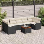 vidaXL Tuinbankenset met opslag 8 pcs Zwart en Crème poly, Verzenden, Nieuw, Rotan, 8 zitplaatsen