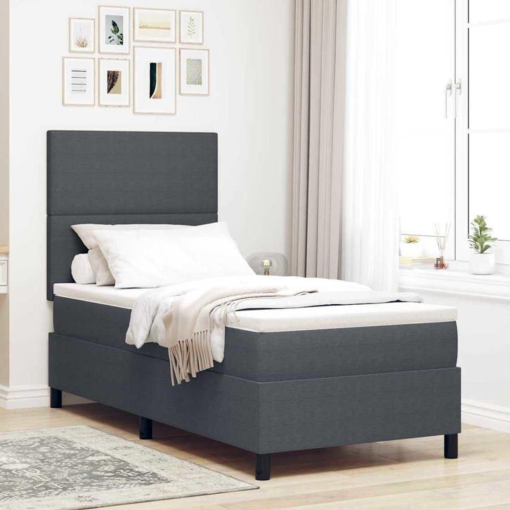 vidaXL LED Box Spring Bed Donkergrijs en Wit 90 x 200 cm, Huis en Inrichting, Slaapkamer | Bedden, Grijs, Nieuw, Verzenden