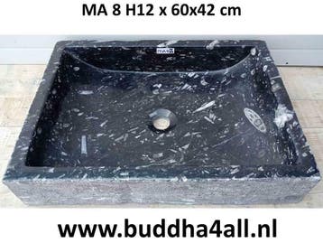 Zwarte natuursteen waskom, ammoniet waskommen ook als sets, Ophalen of Verzenden, Nieuw, Wasbak of Wastafel