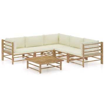 vidaXL 6-delige Loungeset met crèmewitte kussens bamboe, Verzenden, Nieuw, Hout, Loungeset