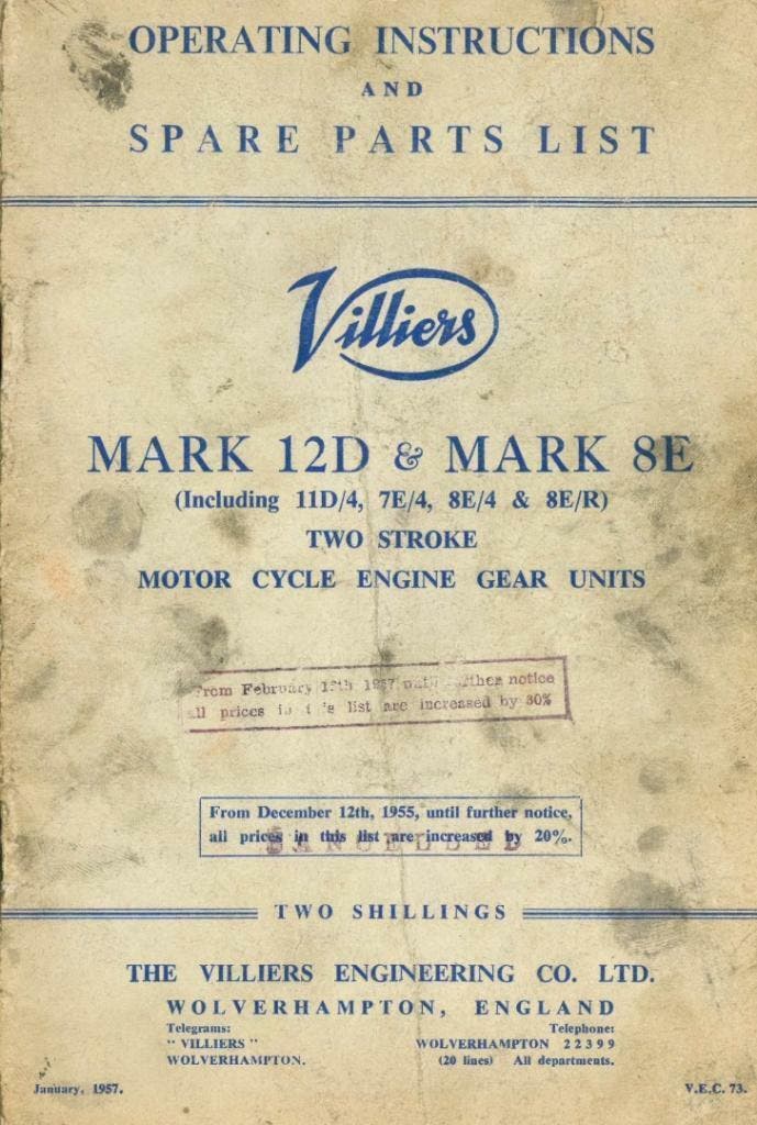 1957 Villiers Operating Instructions & Spare Parts List, Motoren, Handleidingen en Instructieboekjes, Overige merken, Verzenden