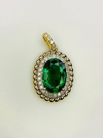Hanger - 14 karaat Geel goud - 2.07ct. tw. Smaragd - Diamant