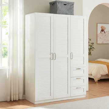 Kledingkast Finning 176x120x52 cm met 3 lades wit [en.casa], Verzenden, Nieuw