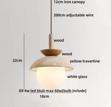 Japanse Travertijn Hanglamp – Wabi Sabi LED Lamp met Hout, Verzenden, Nieuw