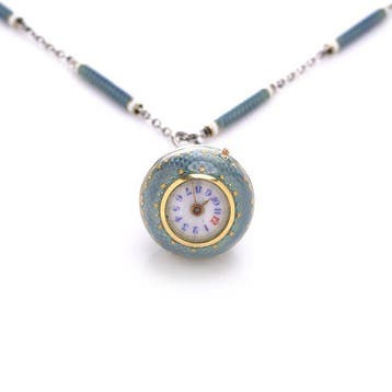 Halsketting Art Deco platina en emaille pendantklokketting, Nieuw