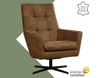 Leren draaifauteuil Central - Kenia Brown (bruin), Nieuw, Ophalen of Verzenden, 75 tot 100 cm, Industrieel, Modern