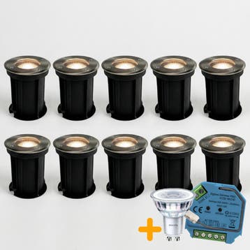 10-Stuks | SMART LED Grondspot GU10 rond | Rhodos | RVS, Nieuw, Ophalen of Verzenden, Netvoeding, Spots