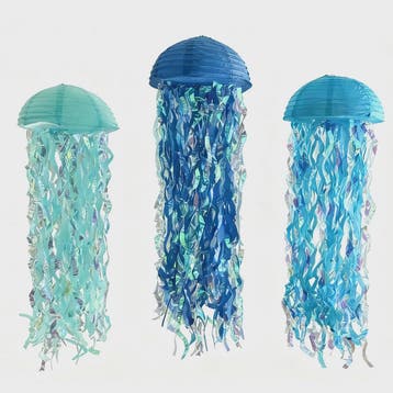 3x Blauwe Kwallen Lampionnen - Feestdecoratie Zee Thema Verj, Verzenden, Nieuw