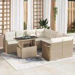 vidaXL Tuin Sofa Set met kussen 9 pcs Beige Poly riet, Verzenden, Nieuw, Rotan
