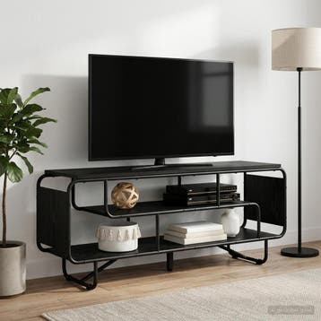 vidaXL TV-standaard 140 x 36 x 45 cm Zwart eiken Bewerkt, Huis en Inrichting, Minder dan 50 cm, Verzenden, Nieuw, Minder dan 100 cm