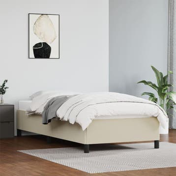 vidaXL Bedframe kunstleer crèmekleurig 90x190 cm, Huis en Inrichting, Overige materialen, 90 cm, Eenpersoons, Verzenden
