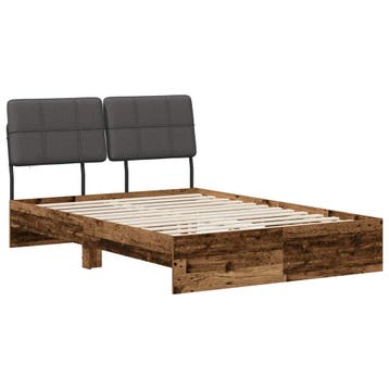 vidaXL Tweepersoonsbed met hoofdbord Oud hout en donkergrijs, Verzenden, Nieuw, Bruin, Hout