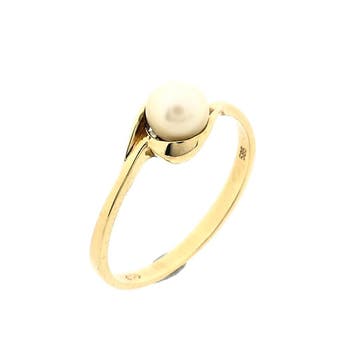Gouden ring met parel, Gebruikt, Ophalen of Verzenden, 17 tot 18, Met edelsteen