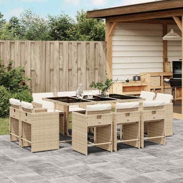 vidaXL 11-delige Tuinset met kussens poly rattan beige, Verzenden, Nieuw, Meer dan 8 zitplaatsen, Tuinset