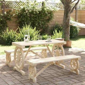 vidaXL 3-delige Tuinset massief vurenhout, Verzenden, Nieuw, Hout, Tuinset