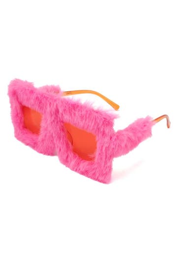 KIMU® Vierkant Bont Zonnebril Roze Montuur Kunststof Rode Gl, Ophalen of Verzenden, Nieuw, Feestartikel, Carnaval